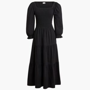 NWT J Crew Tiered Smocked Cotton Black Midi Dress